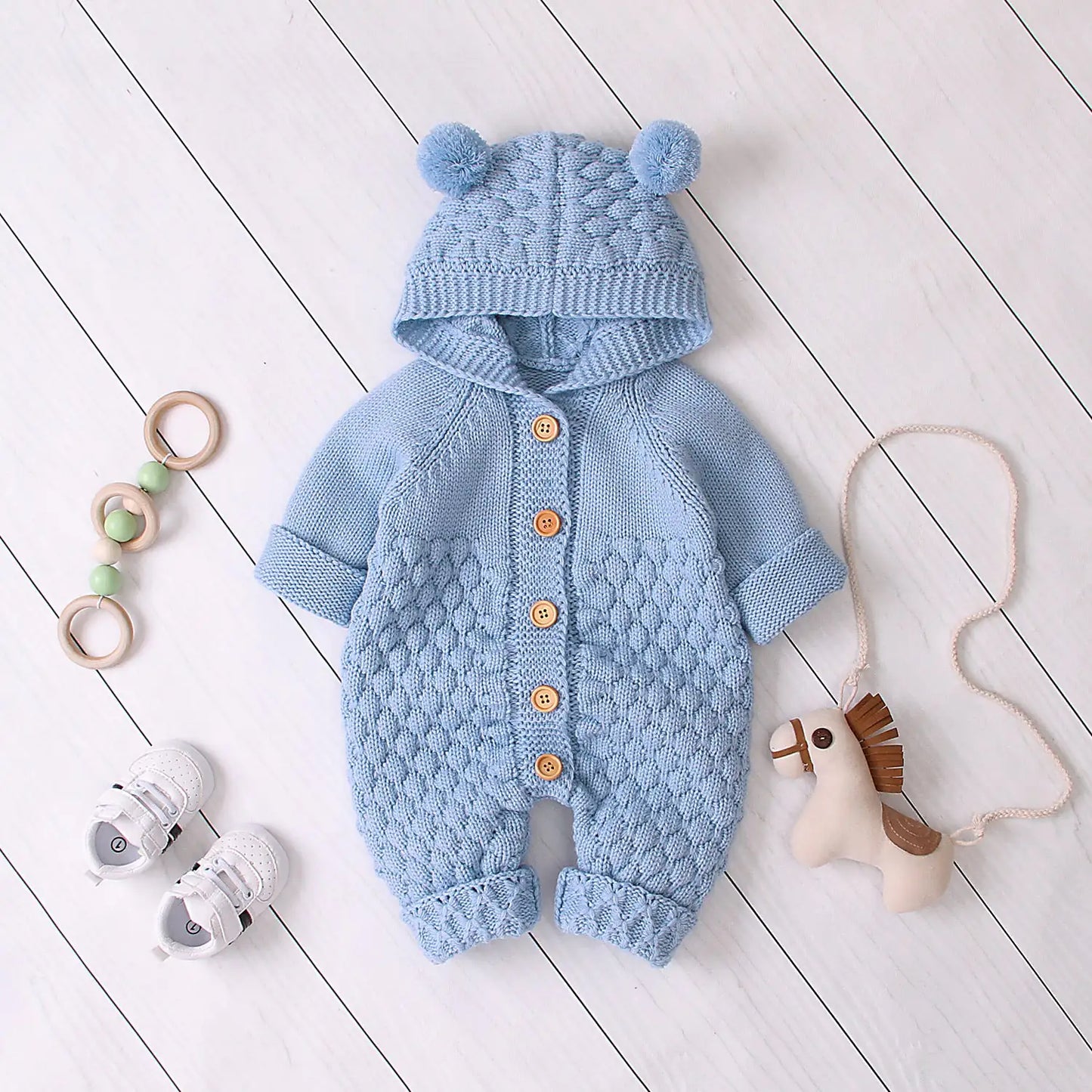 Knit Romper With Hoodie