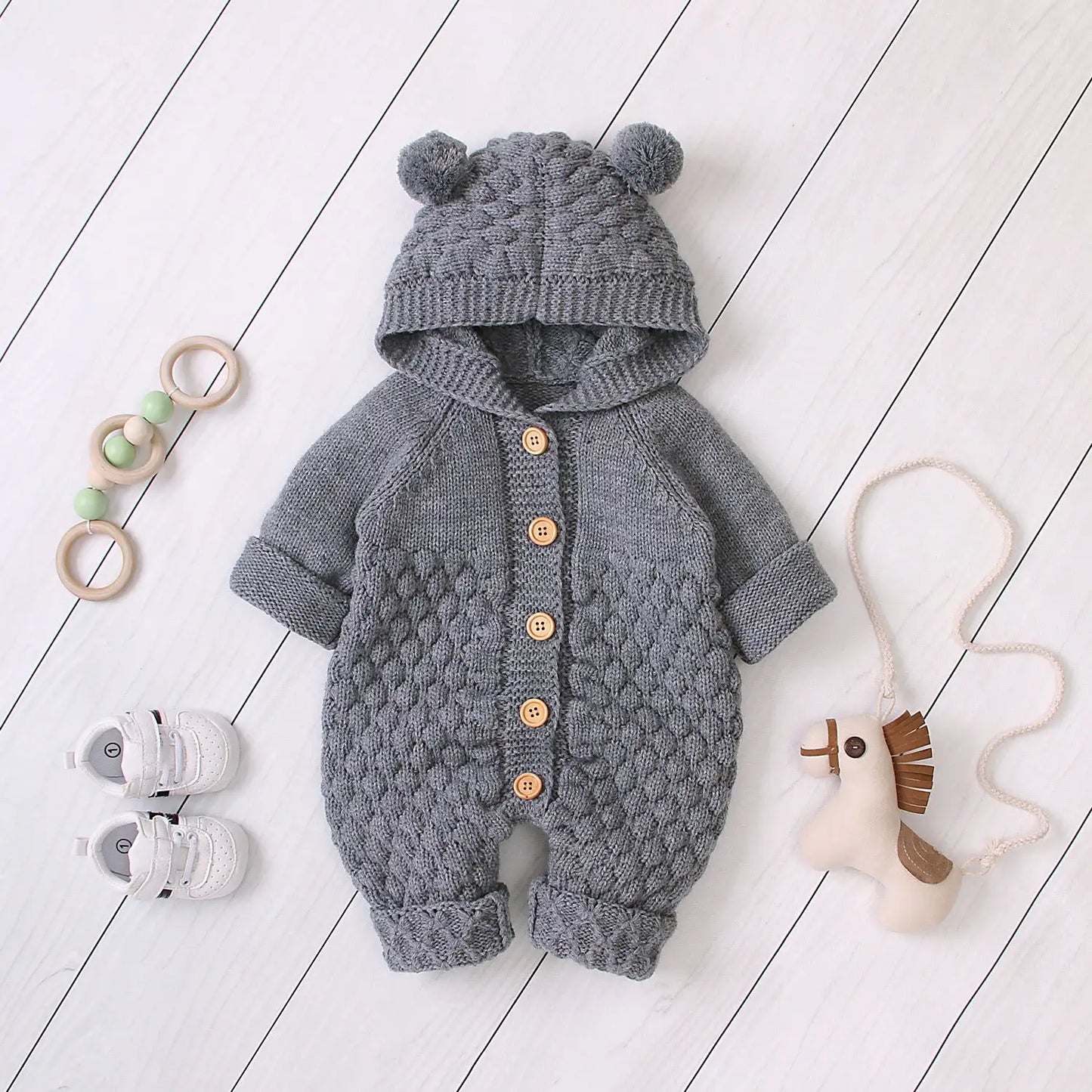 Knit Romper With Hoodie