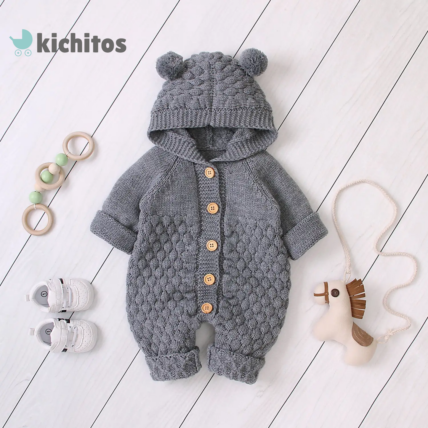 Knit Romper With Hoodie